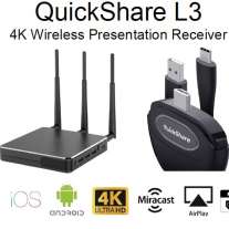 QuickShare L3 (Wireless) ไม่ต้องลง Software ที่ notebook แสดงภาพการนำเสนอได้พร้อมกัน 4 อุปกรณ์ รองรับการนำเสนอหน้าจอ (Screen Mirror) ของอุปกรณ์ที่ใช้ระบบปฏิบัติการ